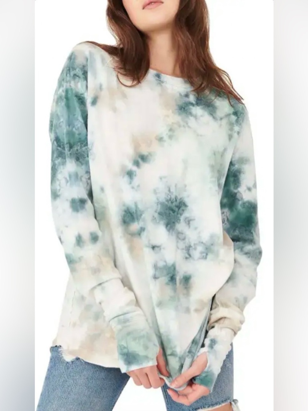 We the Free Arden Washed Tie Dye Long Sleeve Top Marine Combo Size Large Green